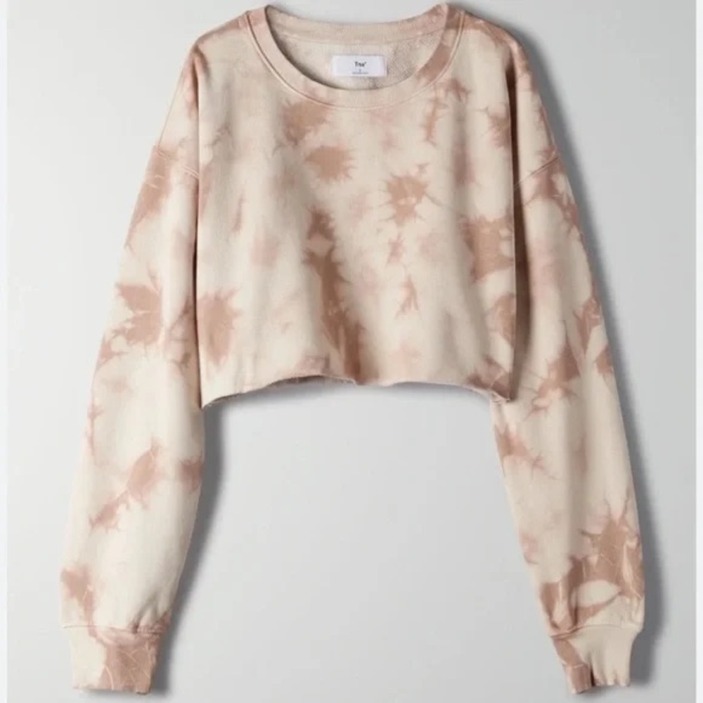 Aritzia TNA Cropped BF Sweatshirt - Beige Tie Dye Crew Neck Sweater
